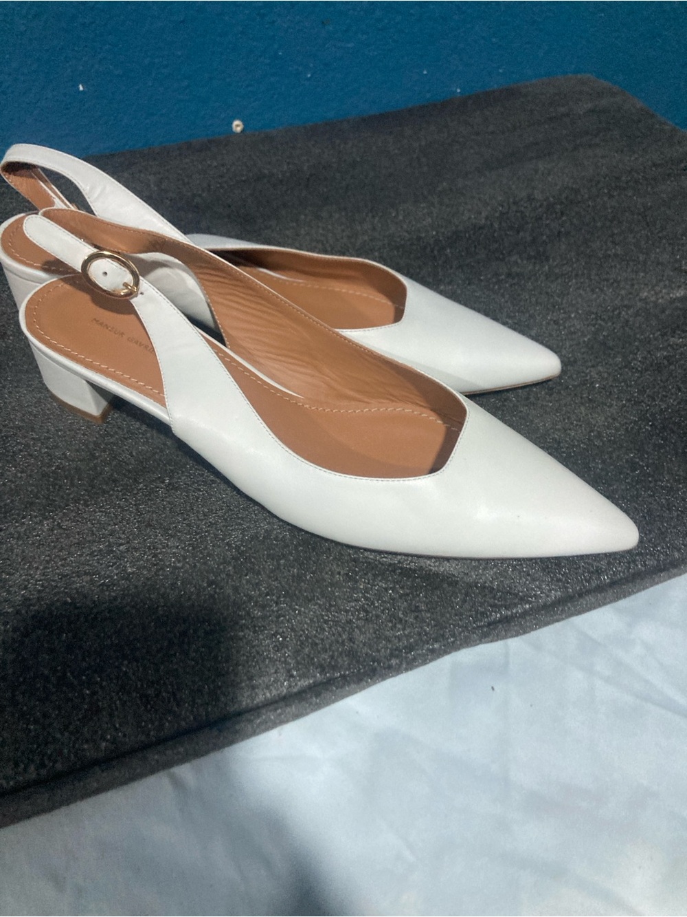 Mansur Gavriel White Pointed Slingback Pumps